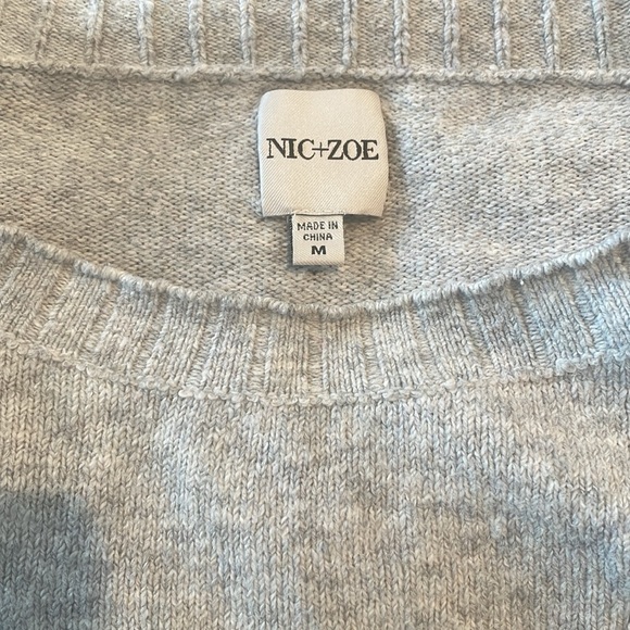 Nic + Zoe Cozy Up Geo Sweater in Gray balloon sleeve crew neck cropped medium - Picture 9 of 10